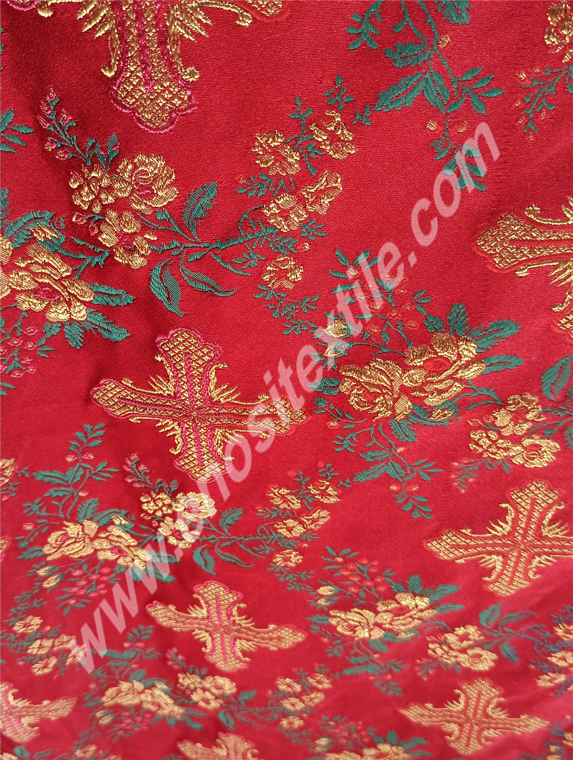 KL-046 Red - Green Brocade Fabrics